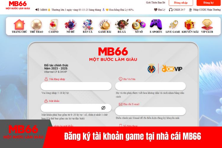 Đăng ký tài khoản game tại nhà cái MB66