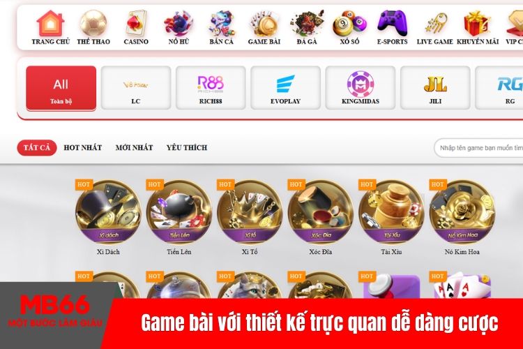 Game bài với thiết kế trực quan dễ dàng cược